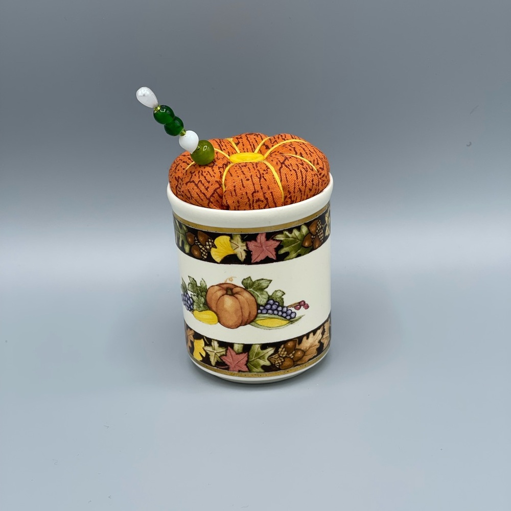 Handmade Artisan Autumn Themed Ceramic Pin Cushion Needle Holder